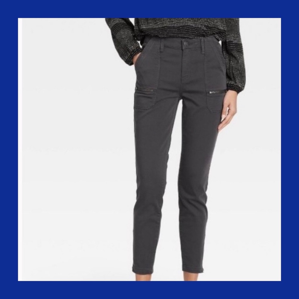 KNOX ROSE Gray Washed Black Ankle Zip Mid-Rise Ankle Length Skinny Pants 12 NWT
